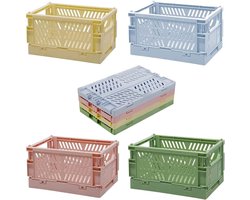IMPERATORIS® Klapkrat - Vouwkrat - Opvouwbare Boodschappenkrat - Stapelbaar - Robuust Kunststof - 0.84 Liter - Voor Auto en Thuis - 4 Stuks - Roze, groen, crème, lichtblauw