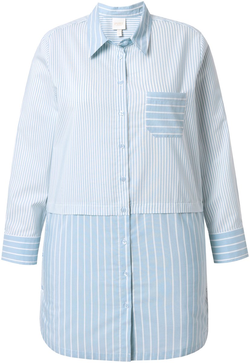 Ulla Popken - Dames - Longblouse strepen overhemdkraag lange mouwen - Vorstblauw - Maat 46+