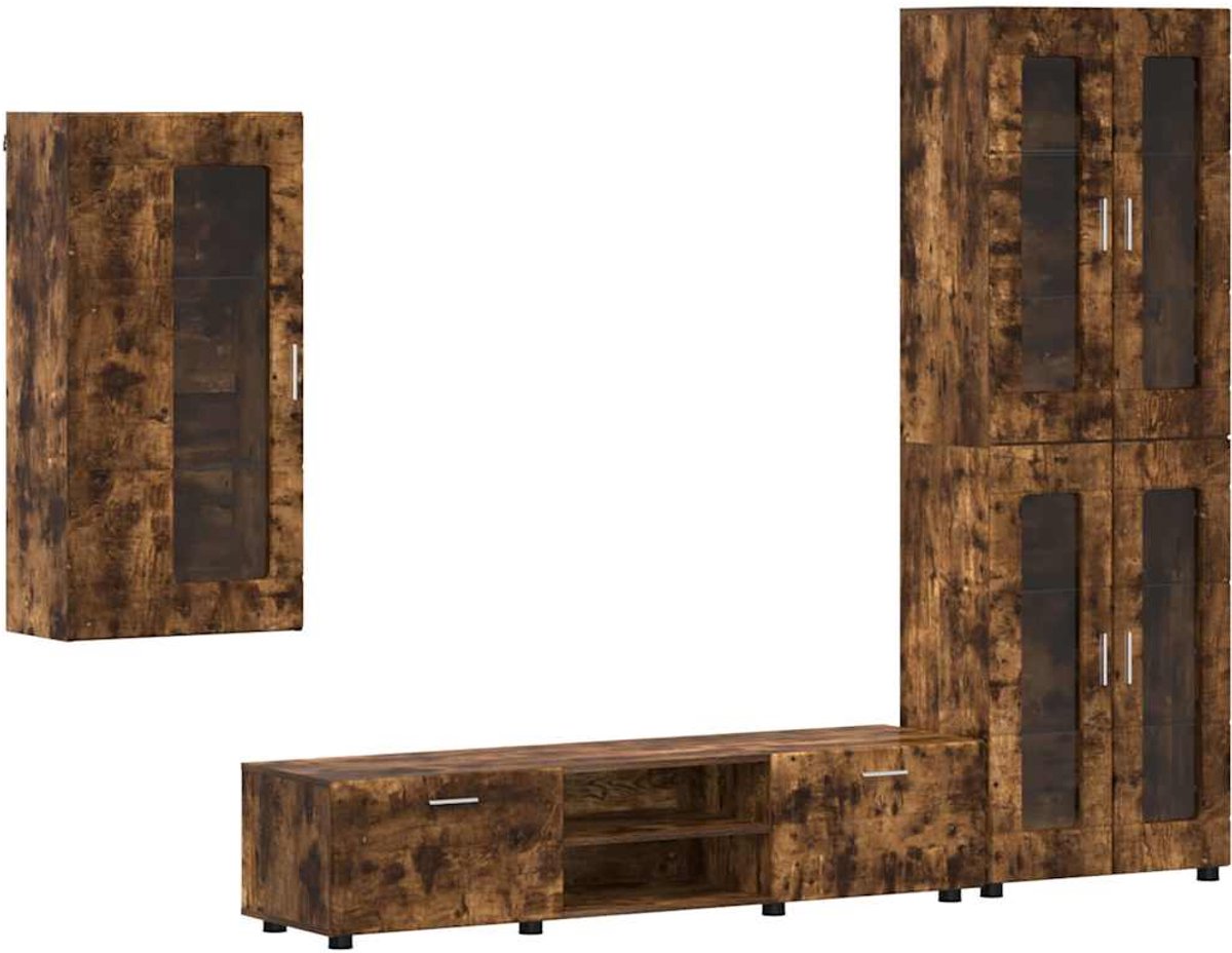 vidaXL - Tv-meubelset - met - lade - FLORIN - 3 - pcs - Rook - Eiken - Bewerkt - hout