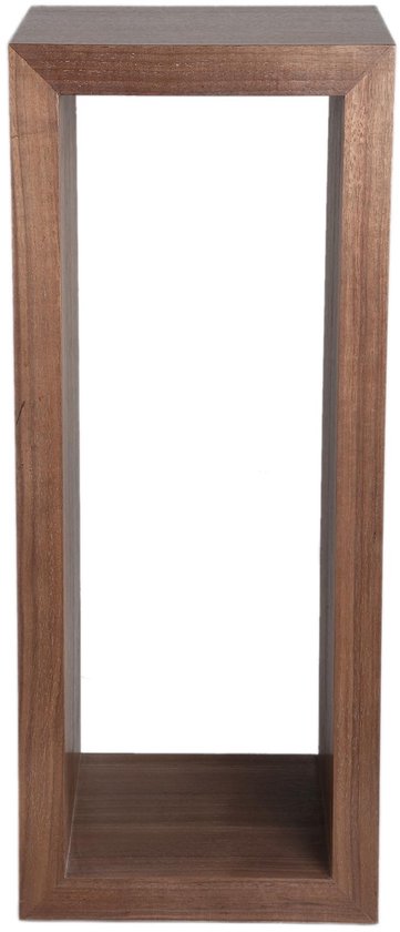 Houten bloemenzuil met een open rechthoekige vorm en zichtbare houtnerf.