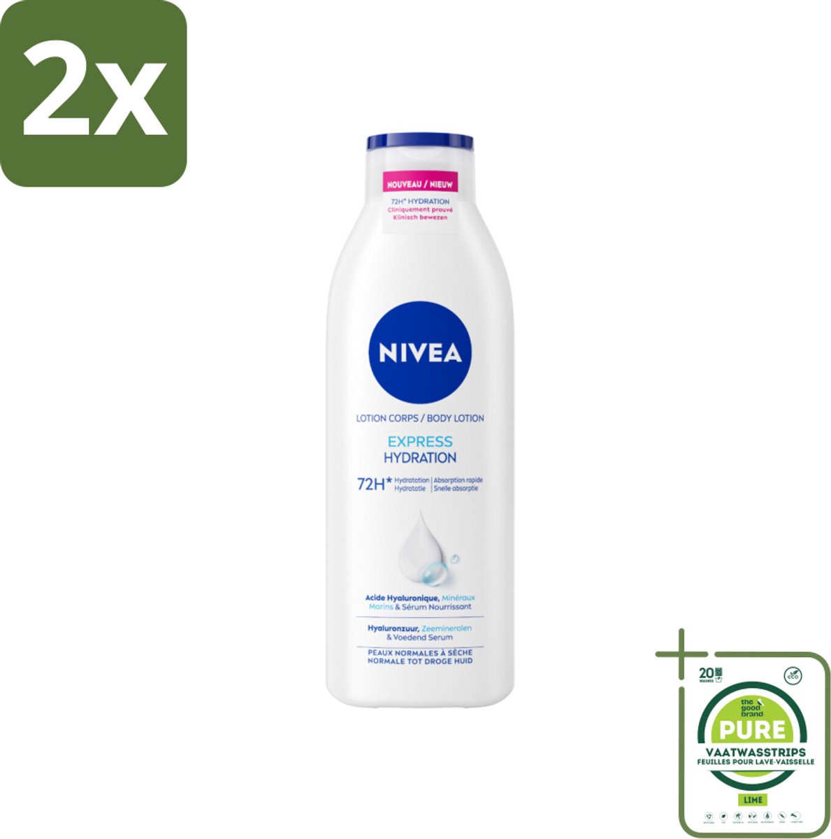 NIVEA – Bodylotion – Express – 250 ml - Voordeelverpakking - 2 stuks - Hydratatie - Lichaamslotion
