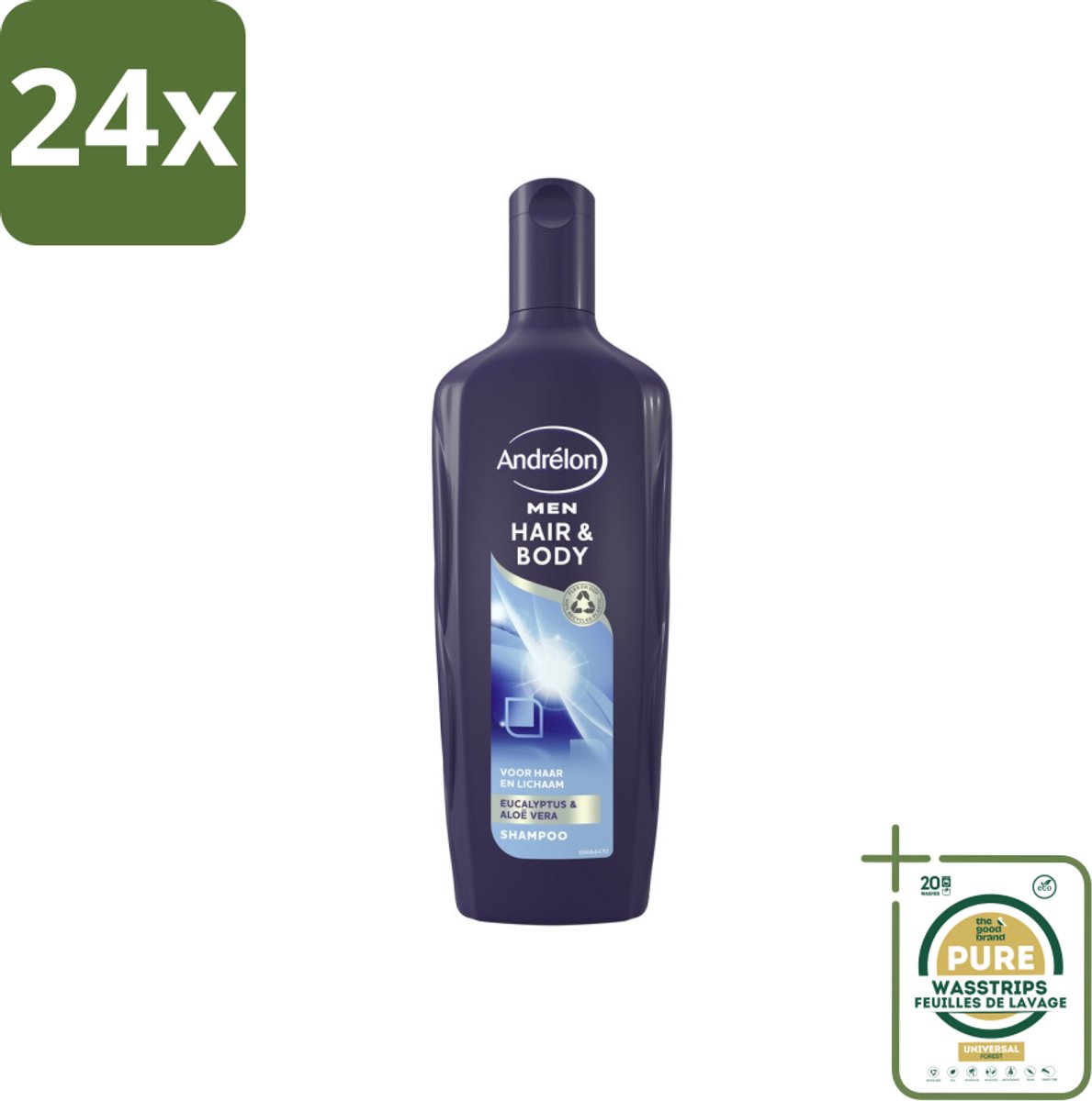 Andrélon - Men - Hair & Body - Shampoo - 300 ml - Voordeelverpakking - 24 stuks - Douchegel - Eucalyptus