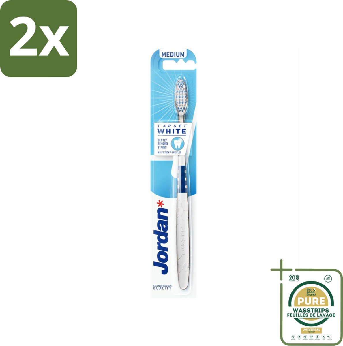Jordan - Tandenborstel - Target White - Medium - Voordeelverpakking - 2 stuks - Whitening - Tanden bleken