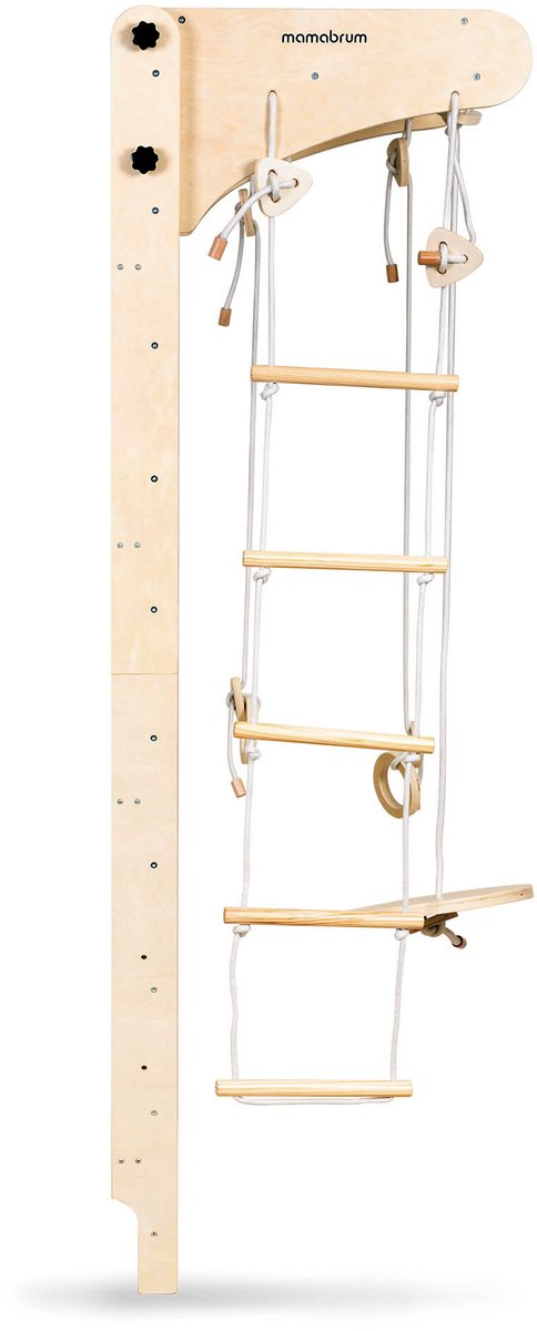 Mamabrum Montessori Houten Klimrek voor Kinderen 3+ Wandgemonteerd Gymrek met Schommel, Gymringen & Klimtouw – Indoor Motoriek Speelgoed — afbeelding 8