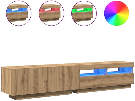 vidaXL - Meuble TV - avec - LED - 200x35x40 - cm - décoré - bois - artisanal - chêne