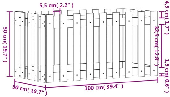 vidaXL-Plantenbak-verhoogd-hekontwerp-100x50x50-cm-geïmpregneerd-hout