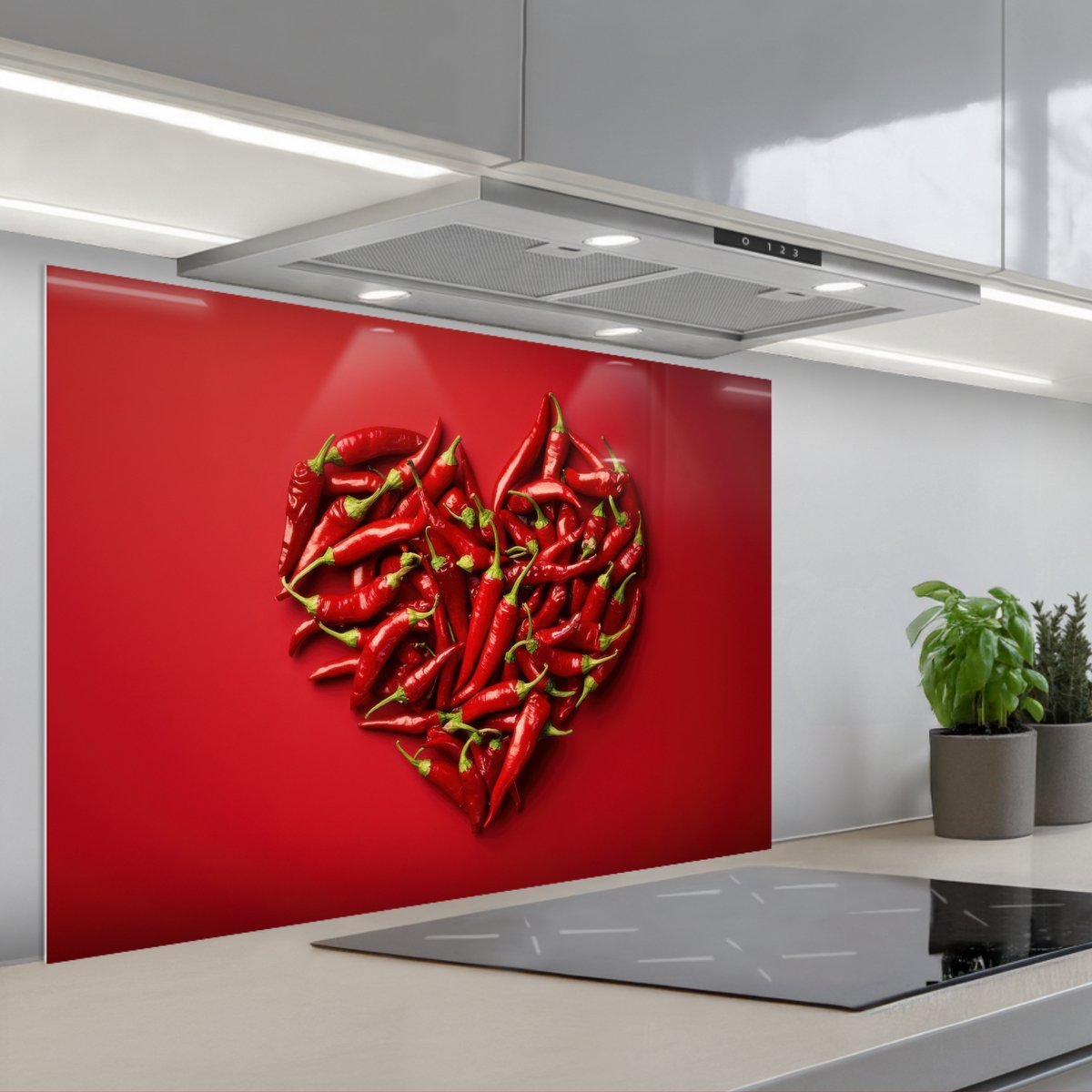 KitchenYeah Spatscherm 90x60 cm Zelfklevende achterwand Pepers Rood Hart Keuken muurbeschermer Spatwand fornuis