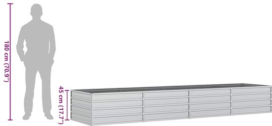 vidaXL Jardinière surélevée en métal 320x80x45 cm - Argent - Acier galvanisé - Pot de fleur