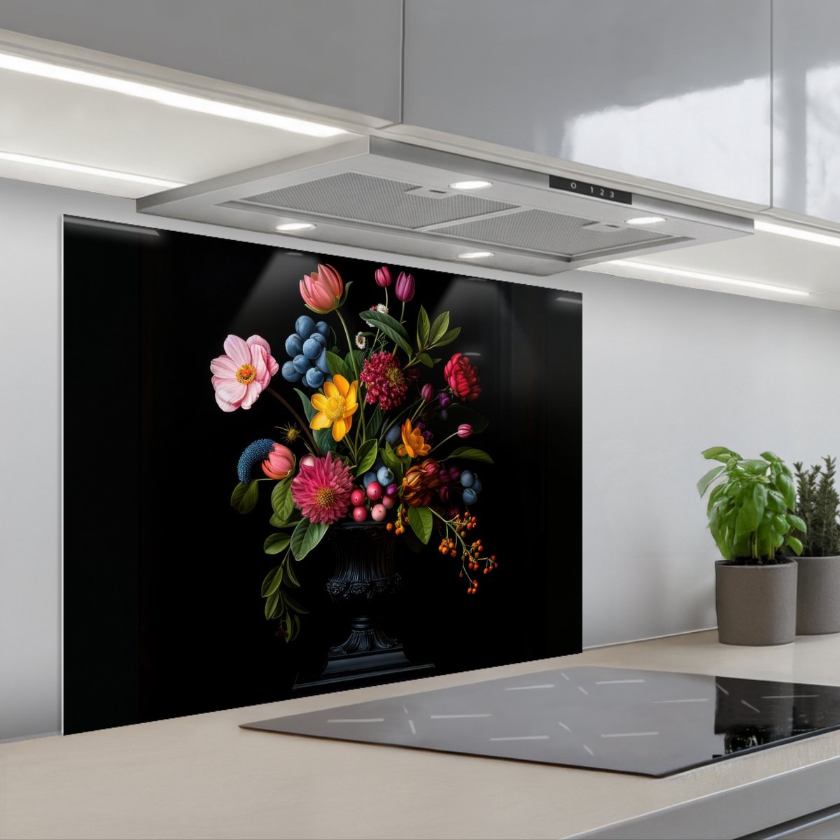 KitchenYeah Spatscherm 80x60 cm Zelfklevende achterwand Bloemen Vrolijk Vaas Keuken muurbeschermer Spatwand fornuis