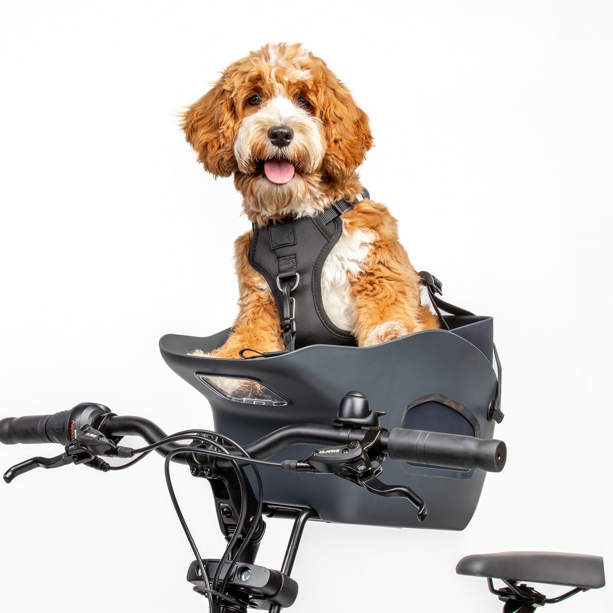 Kvisp premium fietsmand voor honden voorop met harnas