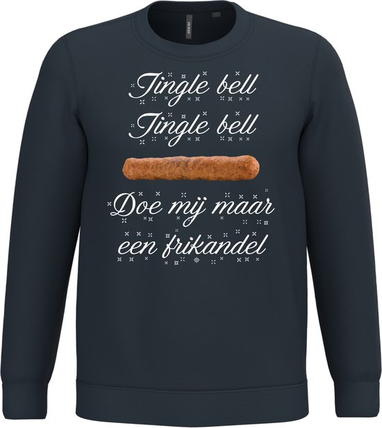 Kersttrui Jingle Bell Frikandel | Foute Kersttrui heren dames | Christmas Sweater | Navy | maat XL