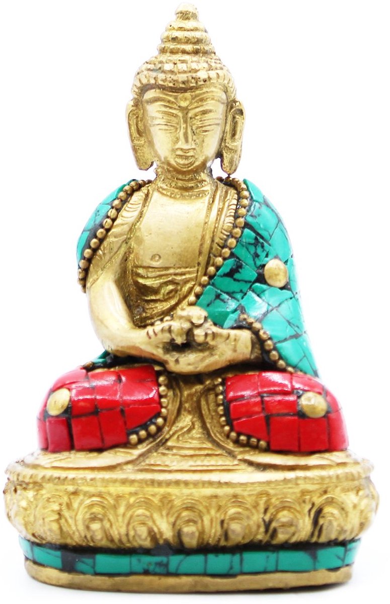 Boeddhabeeld van messing - Amitabha - 9,5 cm