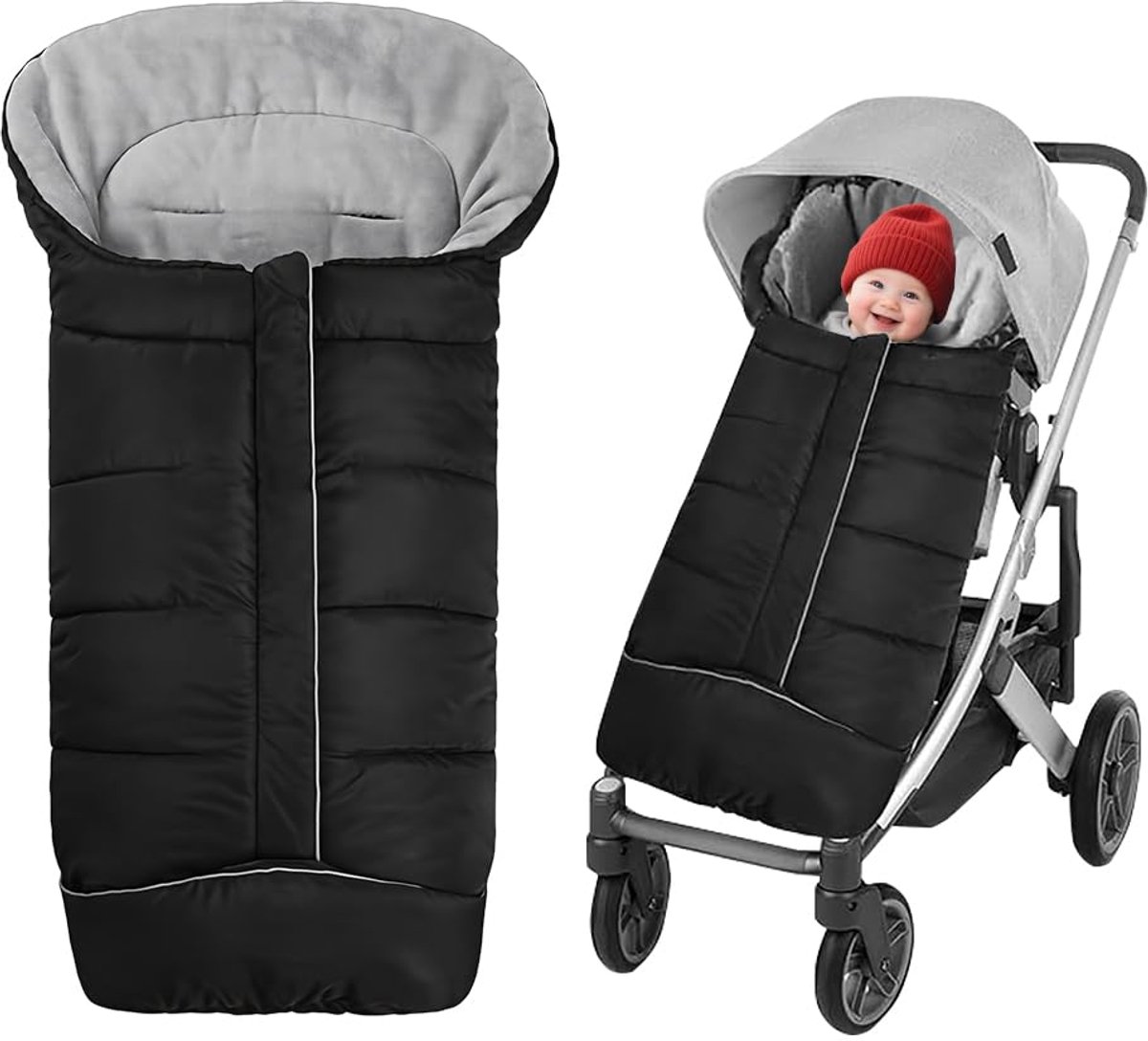 Kraftverdia - Voetenzak voor kinderwagen - Buggy - Baby voetenzak slaapzak - Baby voetenzak voor babyzitje - Winter voetenzak met rits - Wasbaar - Geschikt voor alle kinderwagens - Waterdicht en warm - Fleecevoering voor extra warmte