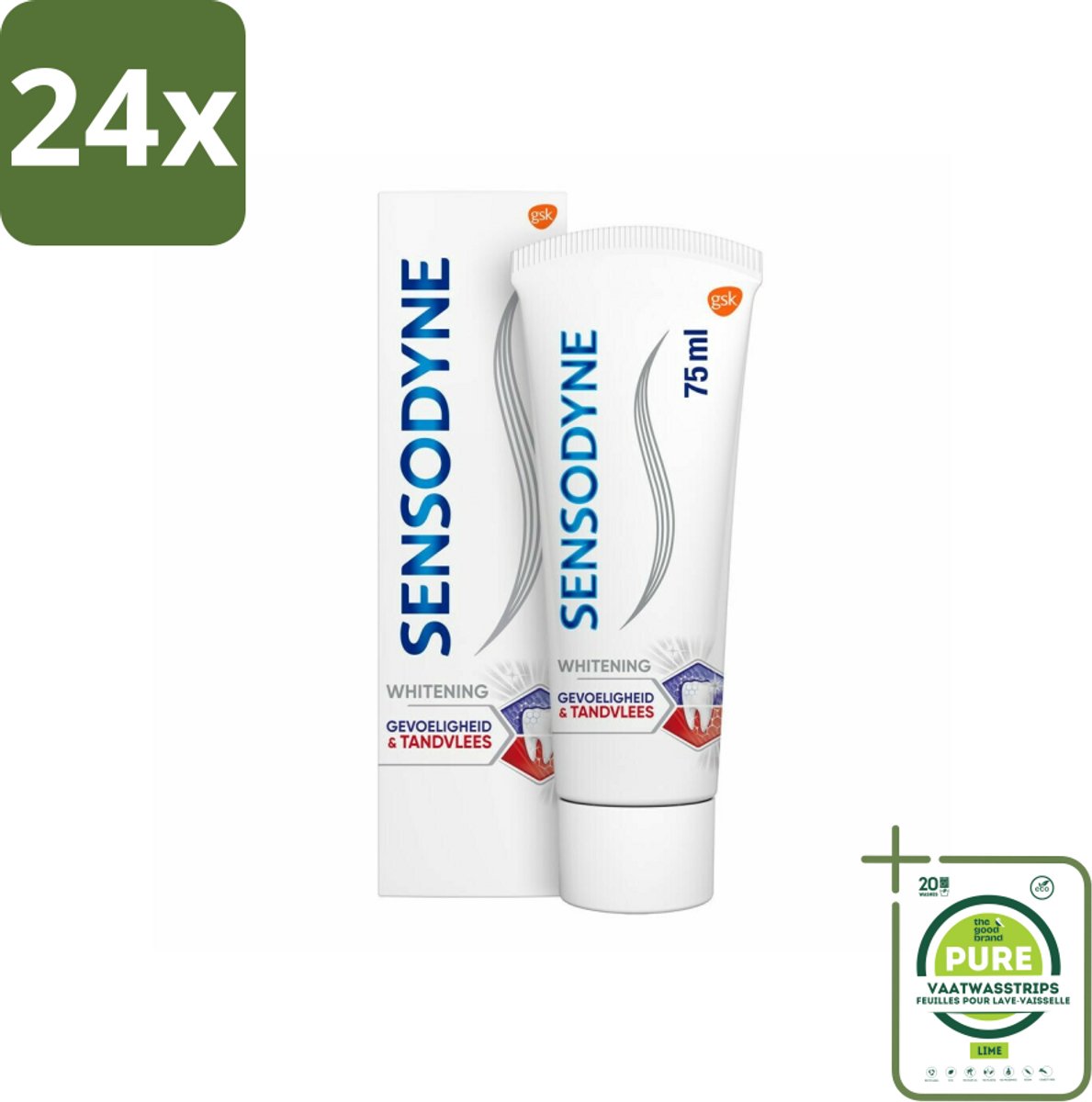 Sensodyne - Tandpasta - Gevoeligheid & Tandvlees - Whitening - Gevoelige Tanden - 75 ml - Voordeelverpakking - 24 stuks - Gevoelige tanden - Tandvleesproblemen