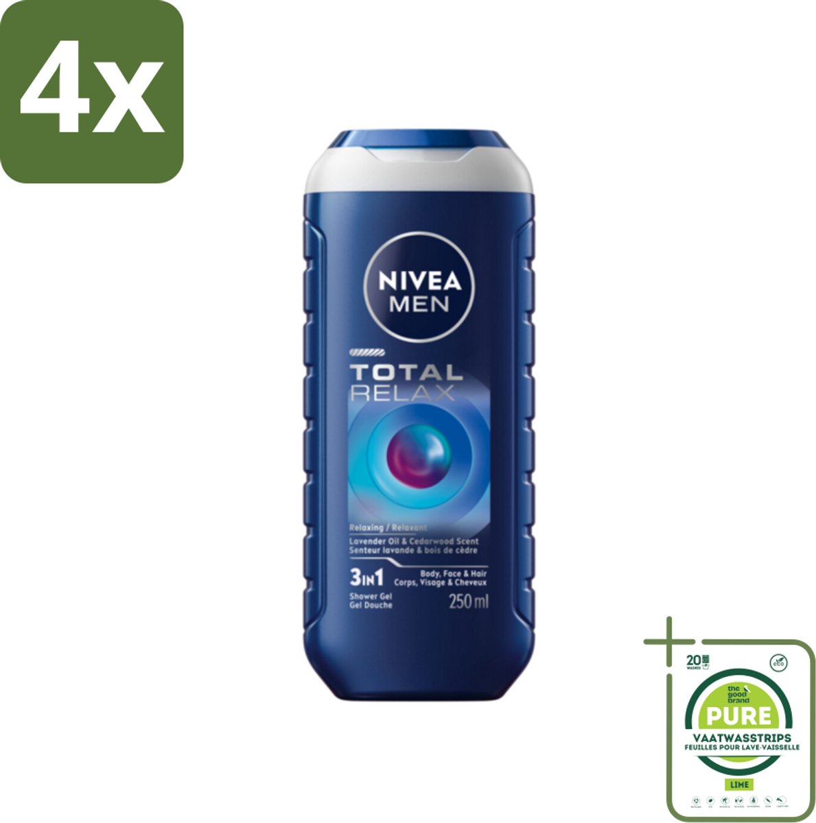 NIVEA MEN - Douchegel - Total Relax - 250 ml - Voordeelverpakking - 4 stuks - Douchegel - Ontspanning
