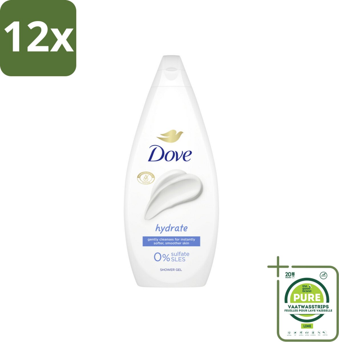 Dove Douchecrème - Hydrate - 720 ml - Voordeelverpakking - 12 stuks - Douchegel - Dove