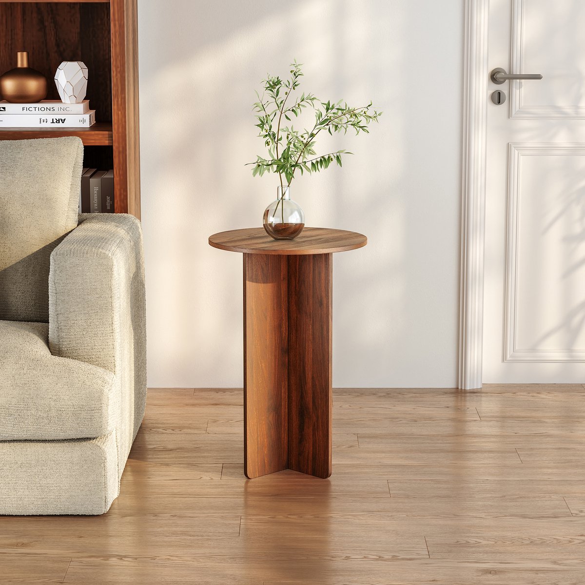 Bijzettafel Vappevn rond 60xØ40 cm walnootkleurig [en.casa]