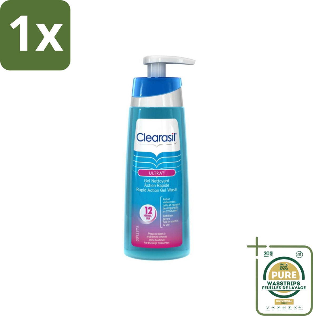 1 x Clearasil Ultra Rapid Action Wasgel 200 ml- Gezichtsreiniging - Huidverzorging - Exfolierend - Acne - Poriën Reinigen