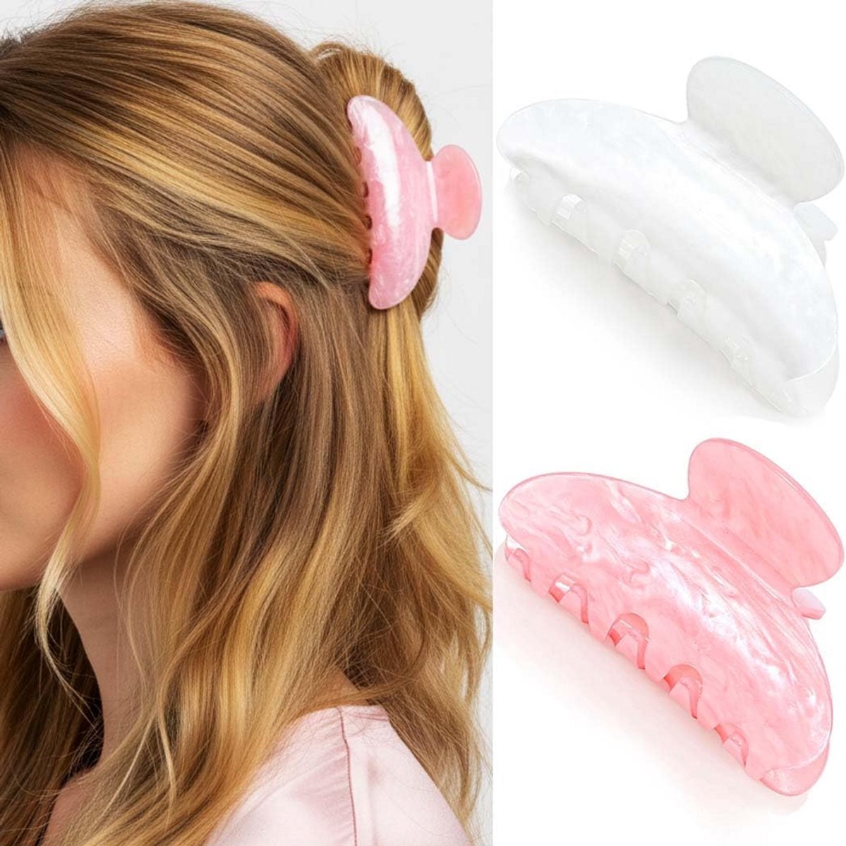 Grote Roze Haarclip Acryl - Stevige Klem voor Dames en Dikkere Haren