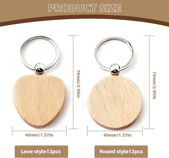 Houten Sleutelhanger Blanks – Onbewerkt, Glad, Voor Graveren, Branden, Schilderen, Of Stempelen – 1 Stuks, Diverse Afmetingen