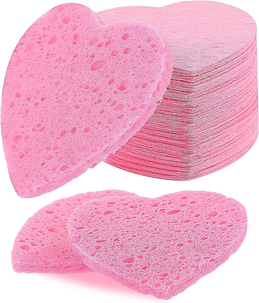 50x Hartvormige Gezichtssponzen - Exfoliërend & Diepe Reiniging - Make-up Verwijderen