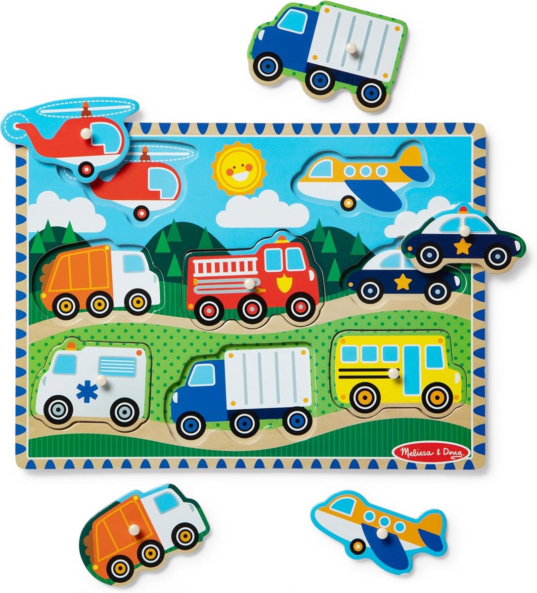 Houten Puzzel met 8 Stuks Voertuigen voor Peuters en Kinderen