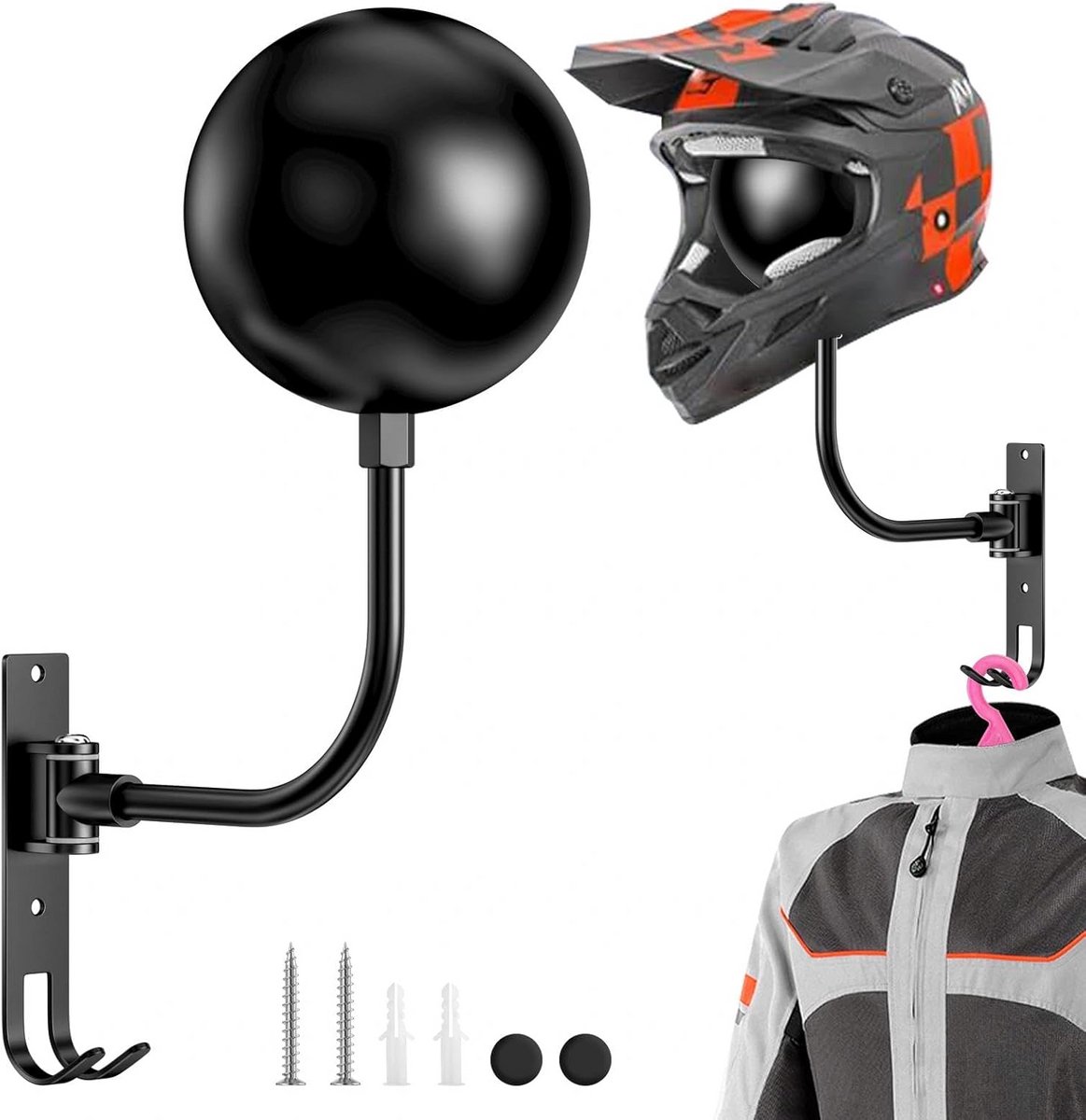 Motorhelm Houder Wandmontage - 3-in-1 Motorfiets Helmophangbeugel met 180° Rotatie