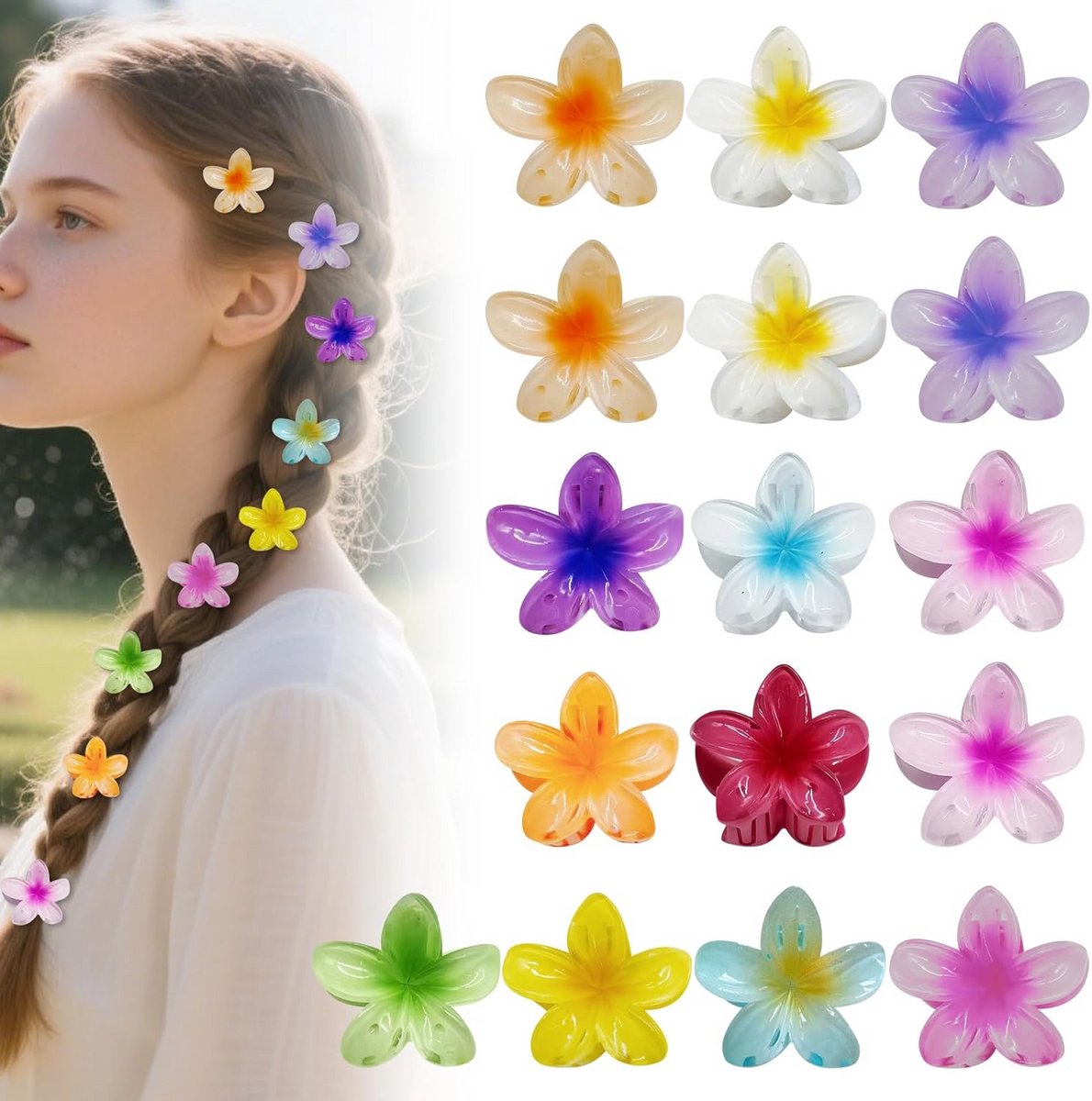 16x Mini Haarclips met Bloemen - Kleine Bloemenspelden (4 cm) voor Dames en Meisjes