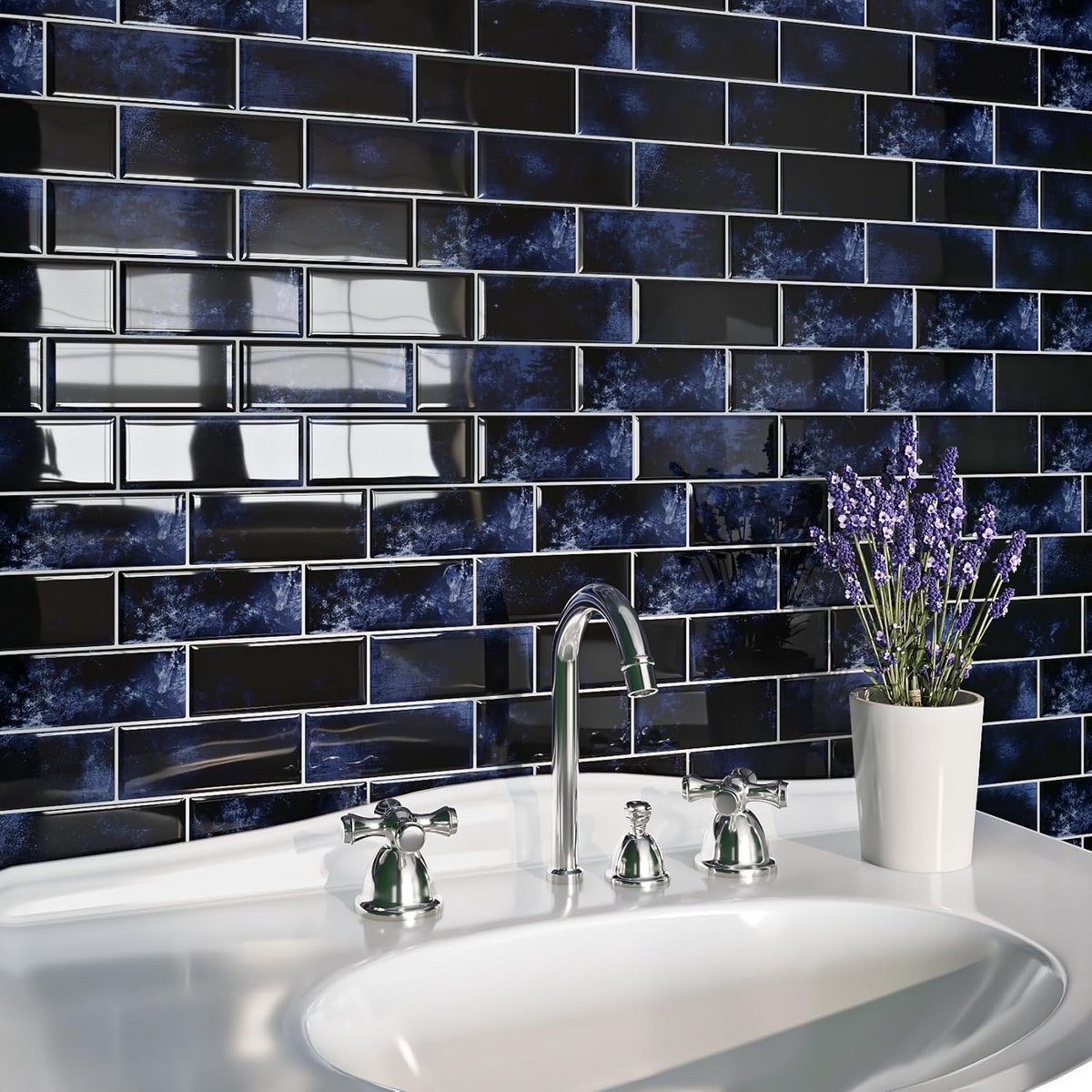 Zelfklevende 3D Wandtegels Donkerblauw Metro Patroon Voor Keuken en Badkamer 16 Stuks
