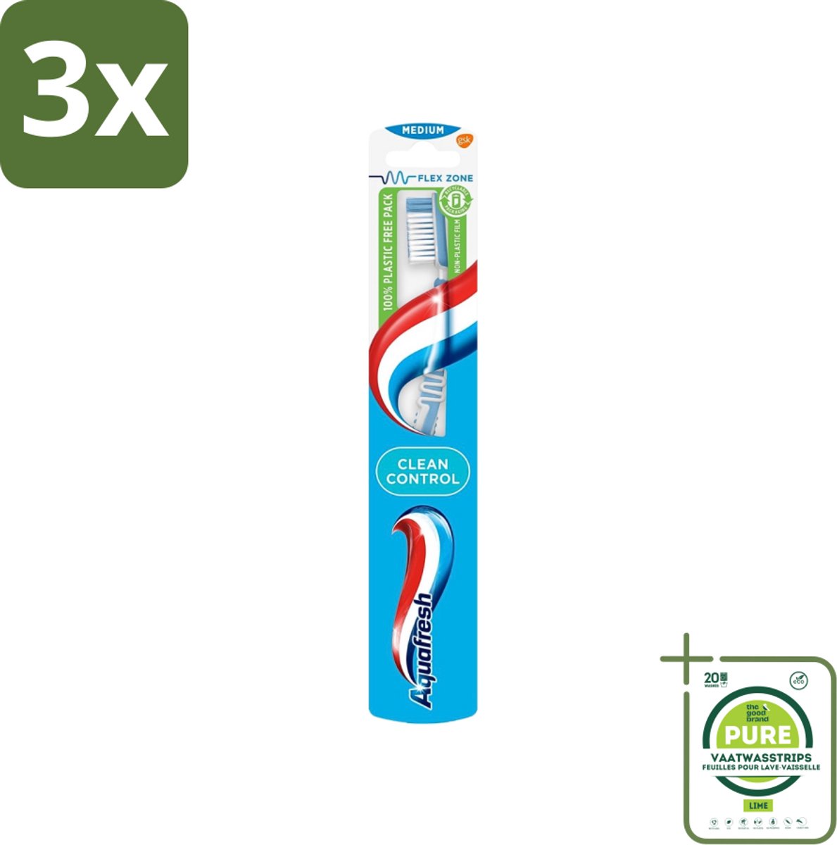 3 x Aquafresh Tandenborstel Clean Control Medium - Grootverpakking - Tandenborstel - Tandenpoetsen - Aquafresh - Tandenplak - Tandsteen