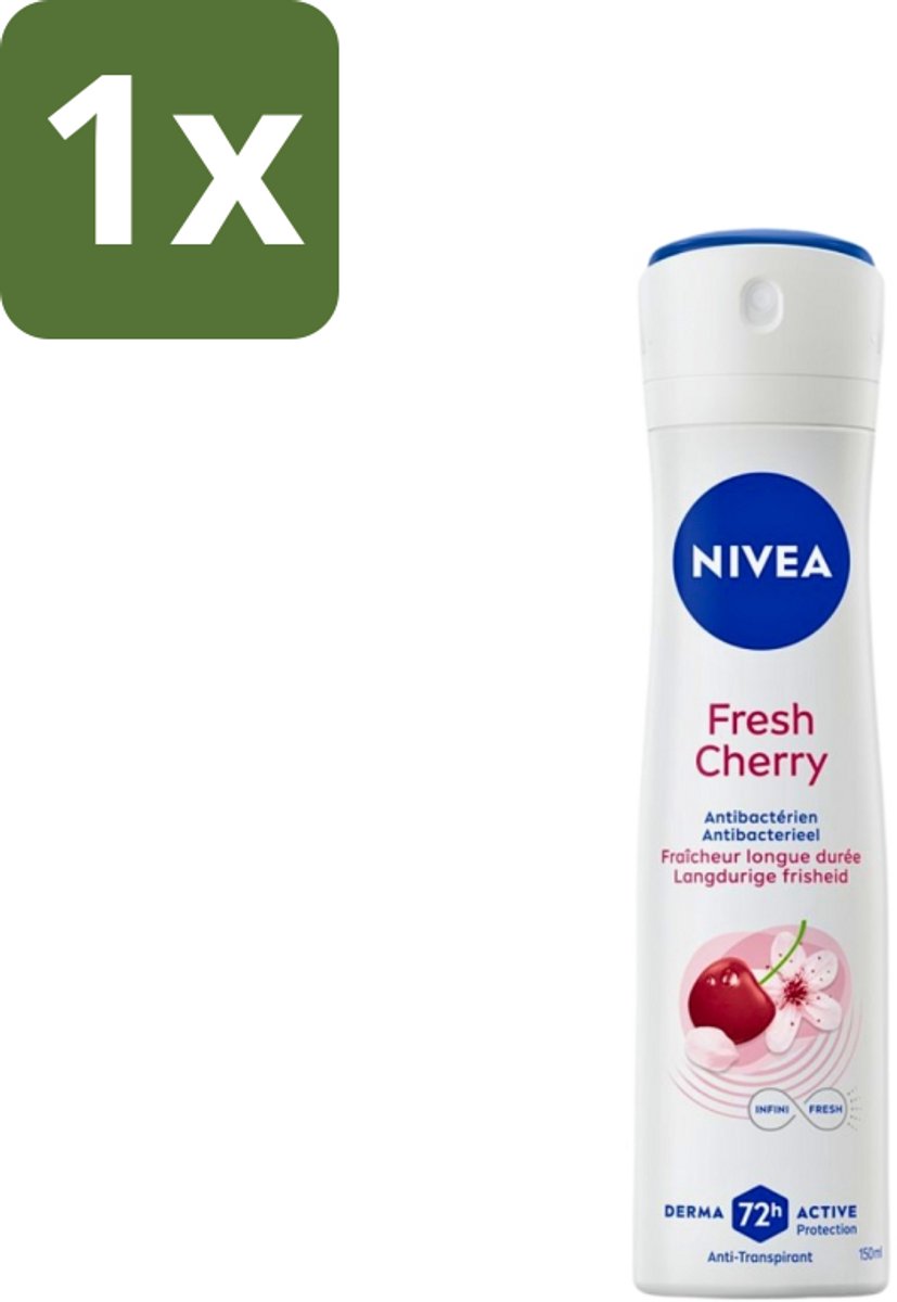 1 x Nivea - Anti-Transpirant Deodorant - Fresh Cherry - 150 ml - NIVEA Fresh Cherry Deodorant Spray - Anti-transpirant - 48 Uur Bescherming - Fruitige Geur - Kersengeur