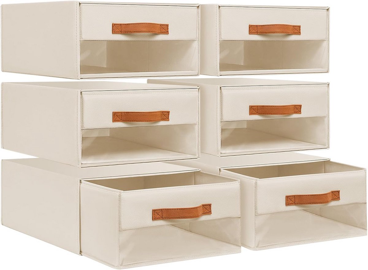 Opbergsysteem voor Laden en Kledingkasten - Set van 6 Beige Vouwdozen met Venster