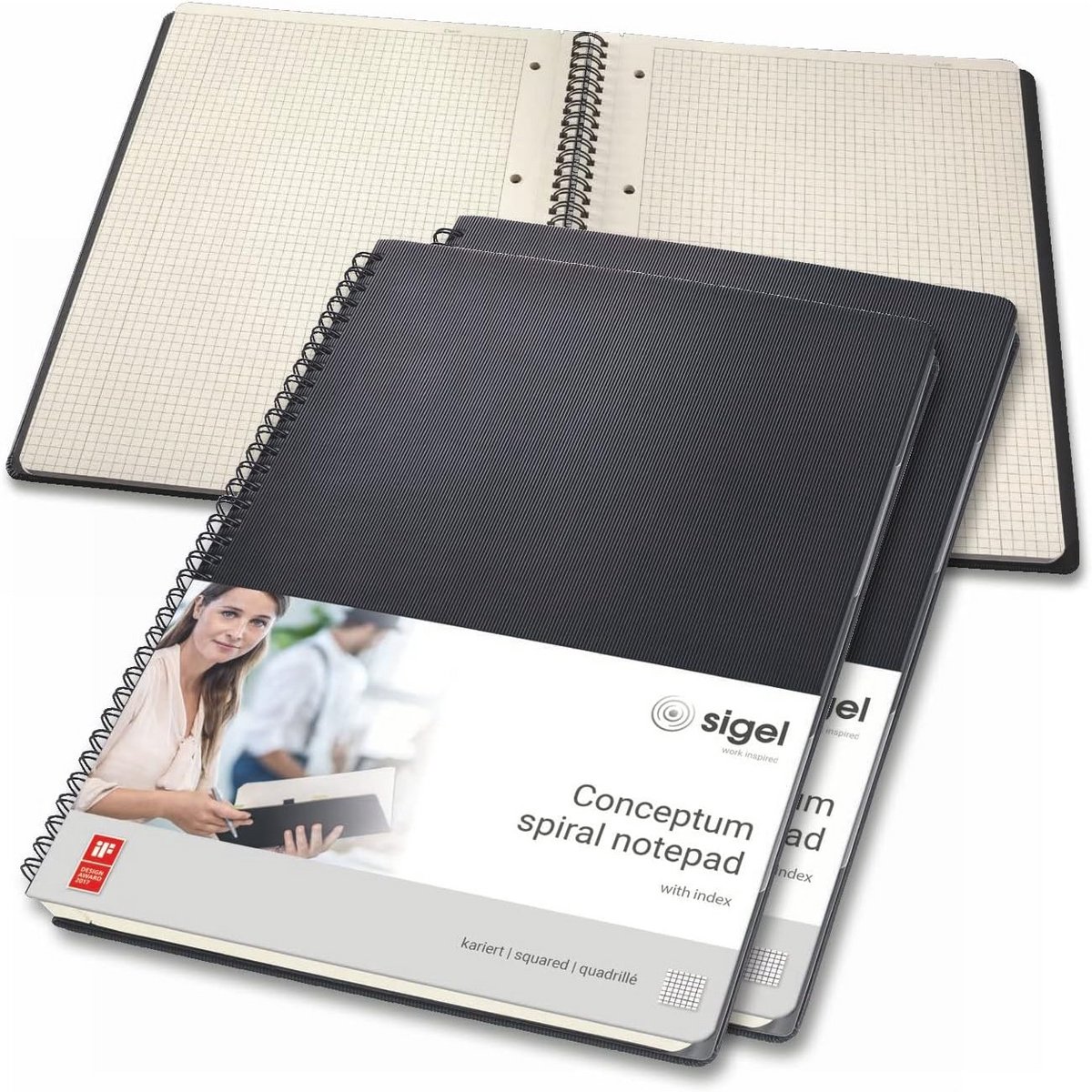 Spiraal Notitieblok A4 Geruit en Gelinieerd Hardcover Zwart 3 Stuks