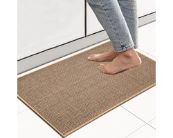 Keukenloper - Keukenmat - 44x75cm - Antislip - Wasbaar - Loper met Rubberen Achterkant - Gemakkelijk Te Reinigen - Sneldrogende Vloermatten voor Keuken, Hal, Wasruimte - Bruin