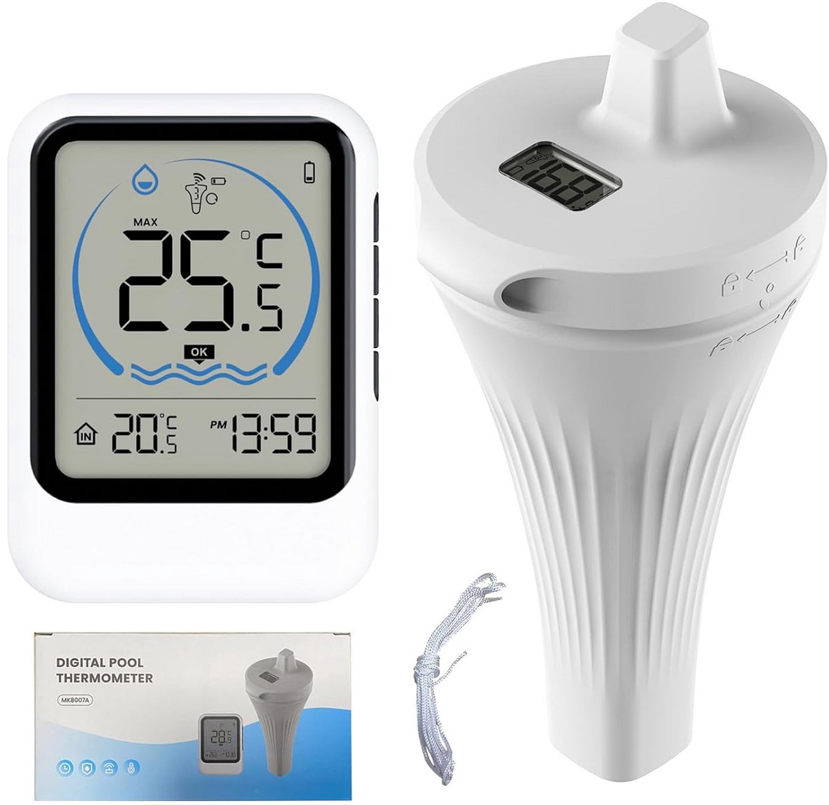 Drijvende Zwembadthermometer IP67 Waterdicht met Groot LCD-Display