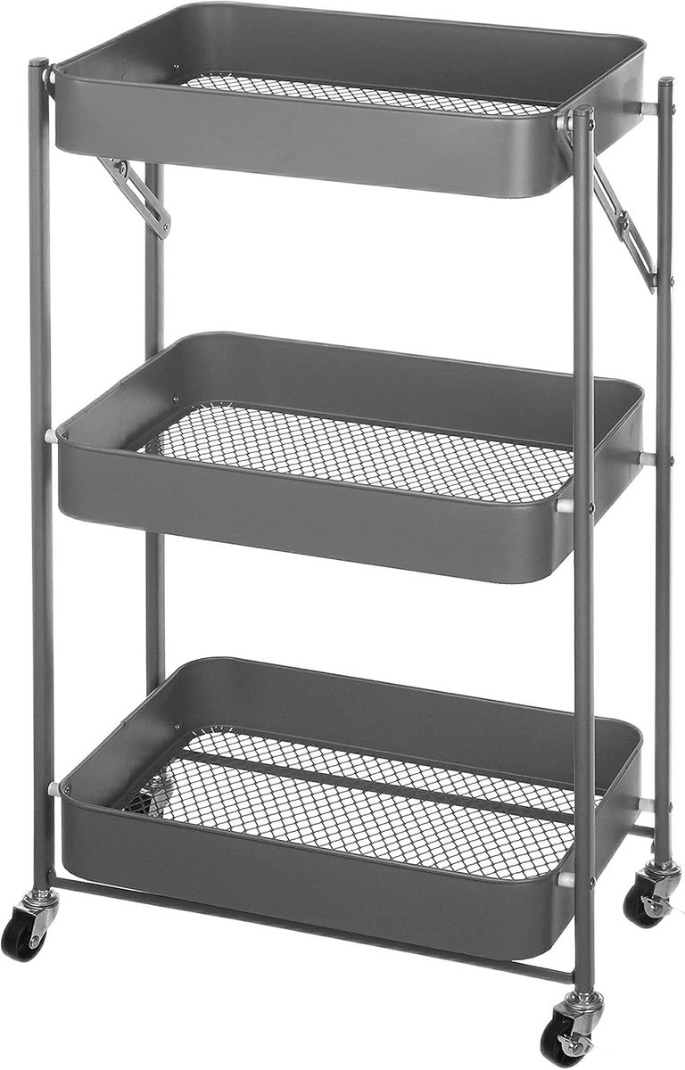 Opvouwbare 3-laags Metalen Rolkar voor Opslag - Universele Utility Wagen
