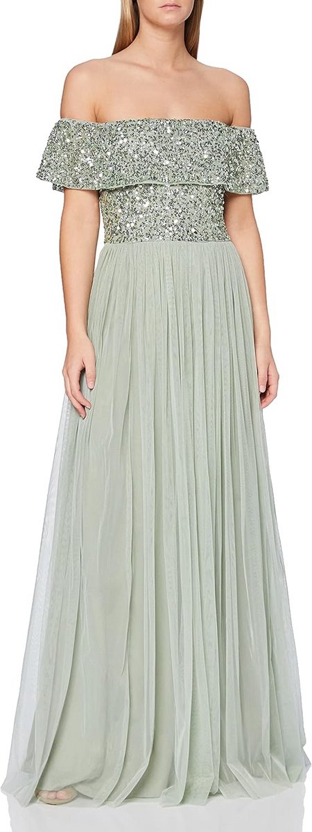 Maxi Jurk voor Bruidsmeisje met Pailletten en Tule in Groen