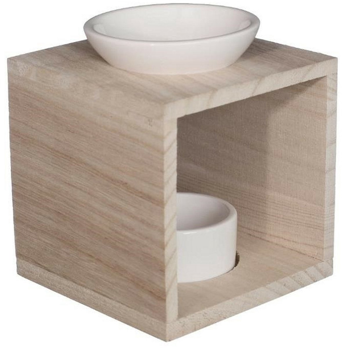 Ideas4seasons Geurbrander - keramiek/hout - 10 x 12 cm - voor amberblokjes/geurolie