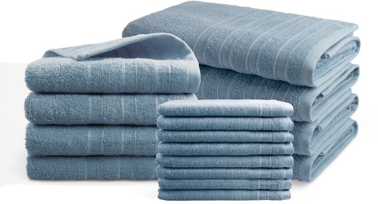 Ensemble Handdoeken DoubleLife 16 pièces - 100% Katoen, dont 50% Katoen Recyclé - Certifié GRS - Cashmere Blue