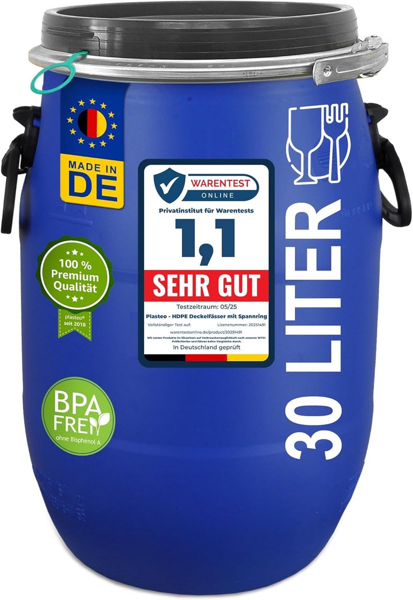 Universeel 30 Liter Dekselvat - FDA-goedgekeurd, Luchtdicht & Stapelbaar