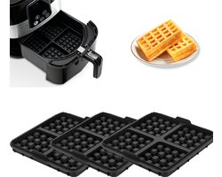 3 stuks wafelinzetstukken - geschikt voor Philips Airfryer 2000 Series NA229/00 - 24*18*4cm - zwart