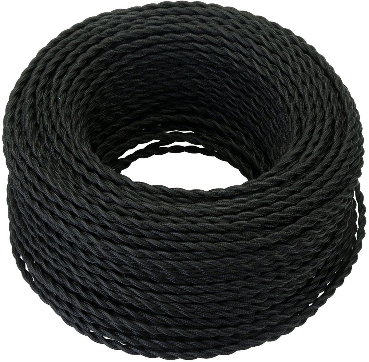 Textielkabel 20 meter, 3-aderig, 3 x 0,75 mm², Vintage Stroomkabel voor Doe-het-Zelf Lampen, Zwart