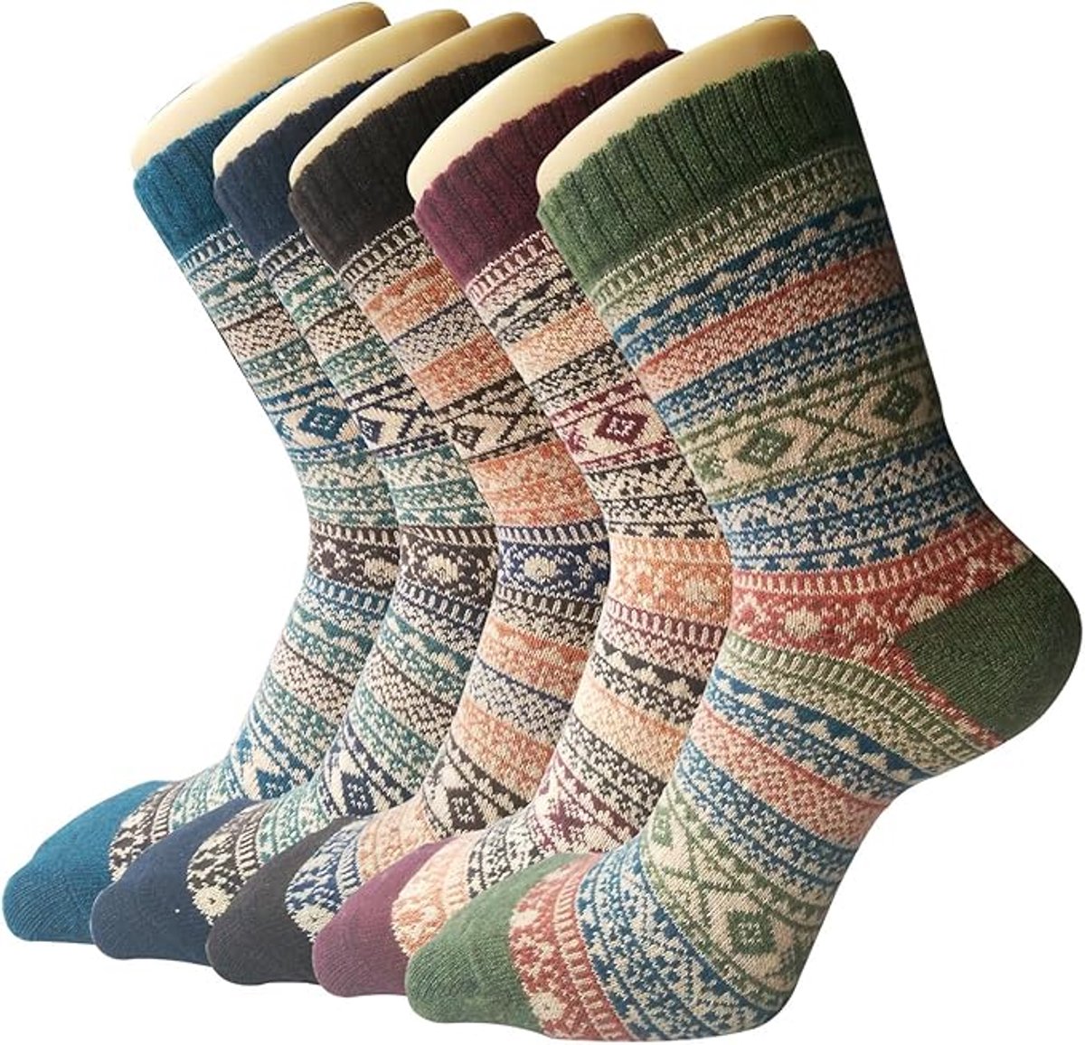 Kraftverdia Warme Winter Sokken dames – Set van 5 paar – Warme Wintersokken – Vintage design Noorse stijl – Eén Maat – Casual Katoenen Sokken