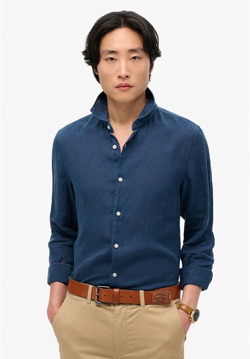 Superdry Linnen vakantie-overhemd met lange mouwen Heren Lange mouwen shirts Blauw