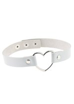 KIMU® Choker Wit Hartje - Pu Leer Witte Collar Ketting Hart Halsband Halloween