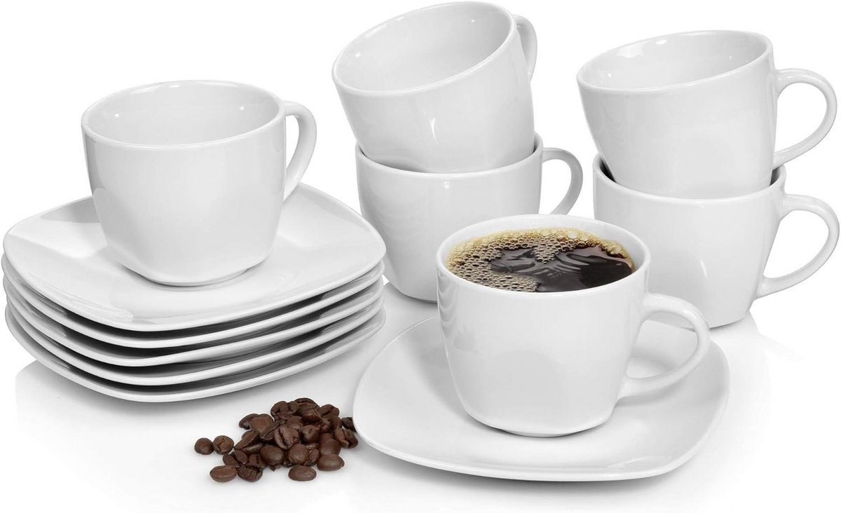 Set van 12 koffiekoppen van porselein voor 6 personen