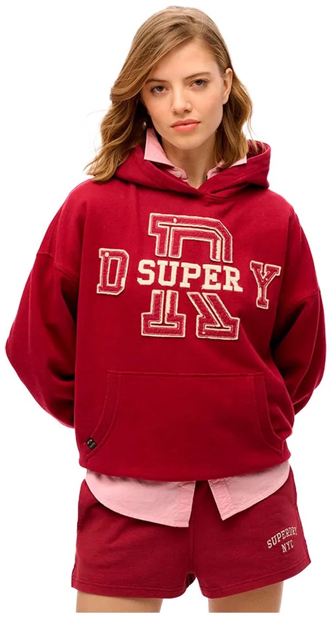 Superdry Athletic Essentials hoodie met applicatie en losse pasvorm Dames Hoodies Rood