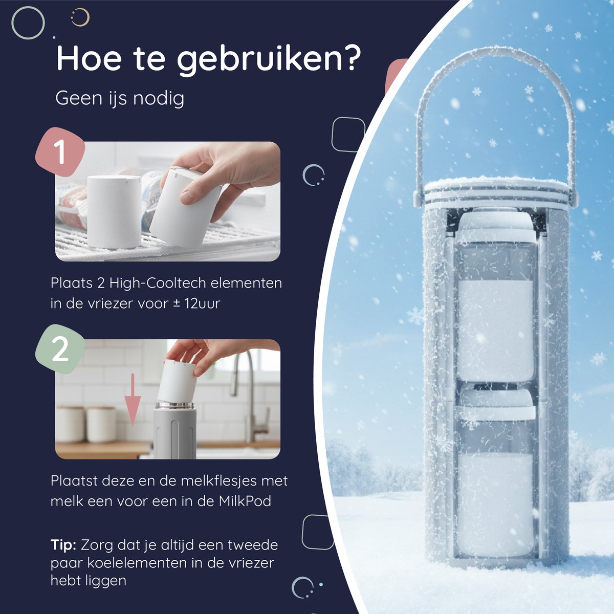 Numsy MilkPod Melkkoeler - RVS, 24u koeling, incl. 2x350ml thumbnail 6