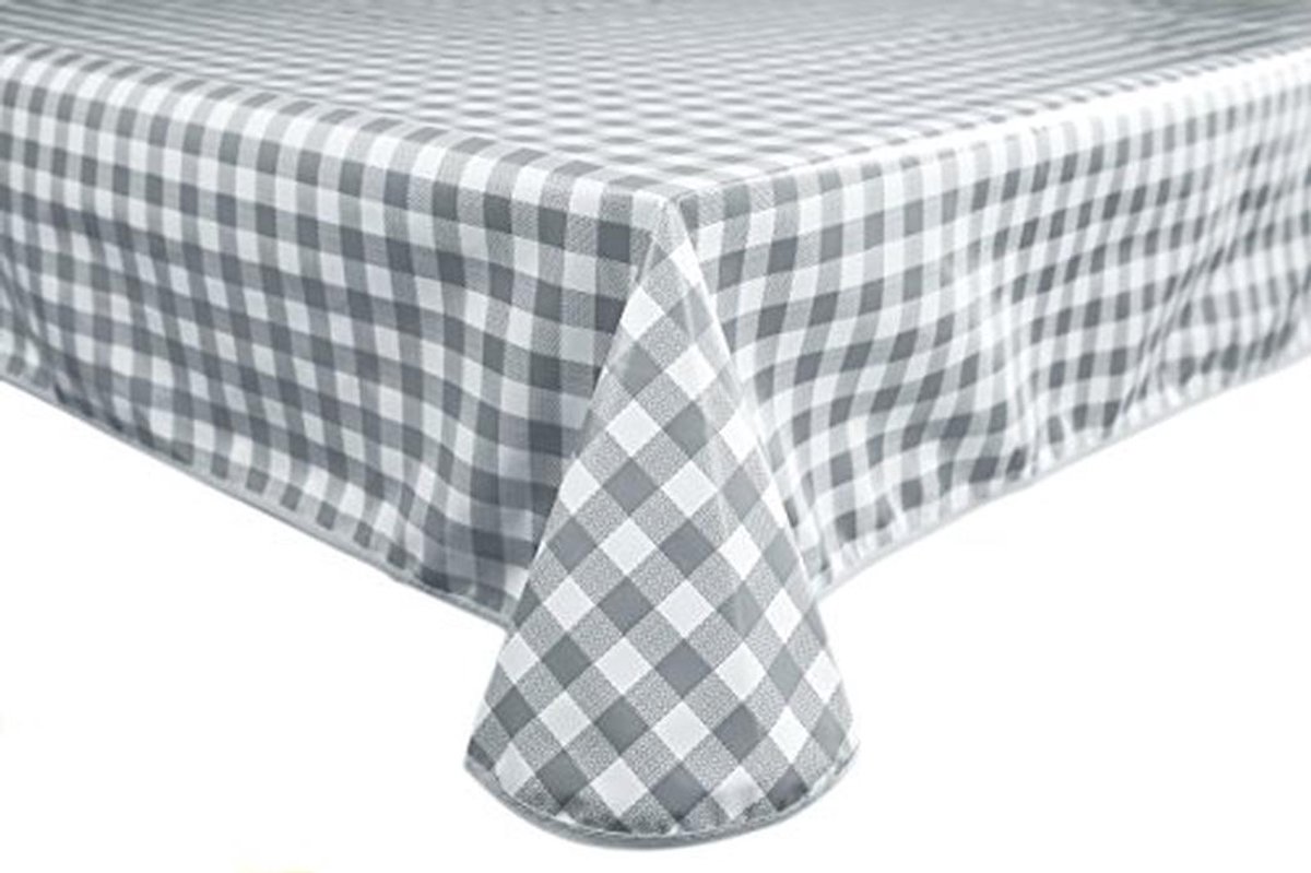 Rechthoekig PVC Tafelkleed 140 x 180 cm - Lichtgrijs Vichy Motief
