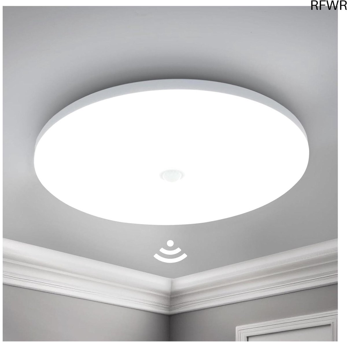 LED Plafondlamp met Bewegingssensor en Schemersensor - Ø30cm, Koelwit 6500K, Modern Design voor Verscheidene Ruimtes